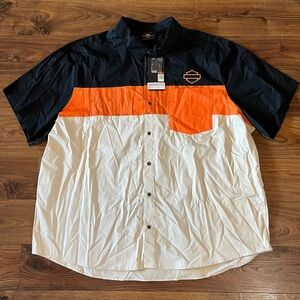 NWT Harley-Davidson Motorcycle's Mens 5XL Polo Button Down Shirt Black Orange